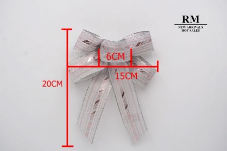Metallic Silver Pink Diagonal Stripe  5 Loops 2 short tail Ribbon Bow_BW637-K1414S-4